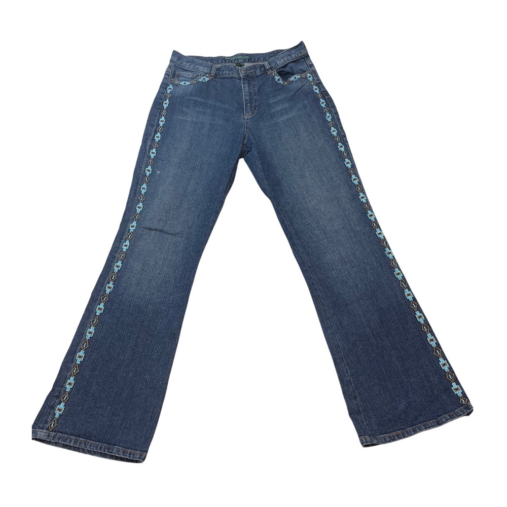LAUREN JEANS CO. Ralph‎ Lauren Santa Fe-Inspired Hand Beaded Vintage Jeans 10 30